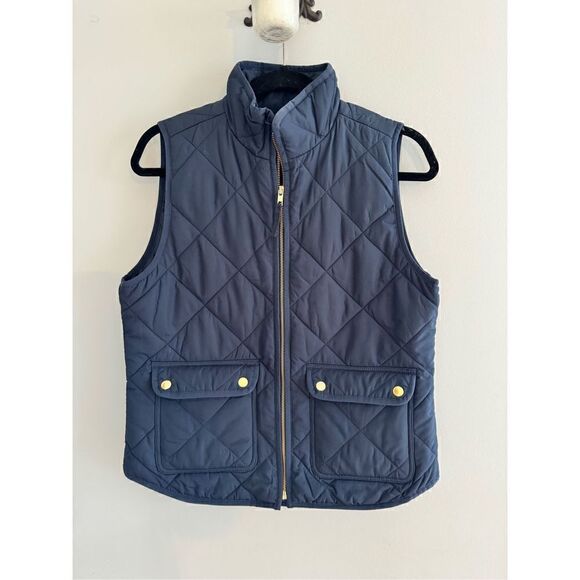 J. Crew Women’s Small Blue Quilted Fleece Lined Puffer Vest Jacket Pockets Zip - Picture 2 of 10